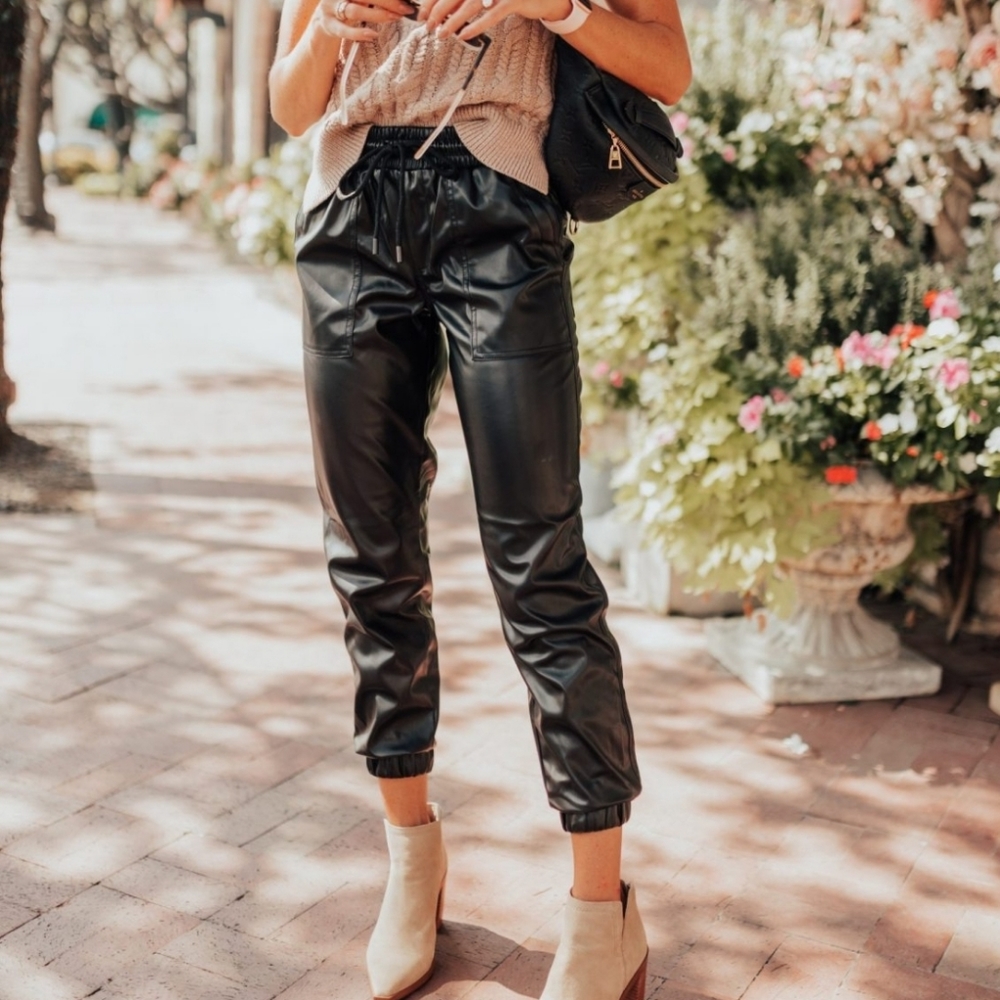 Faux leather joggers.